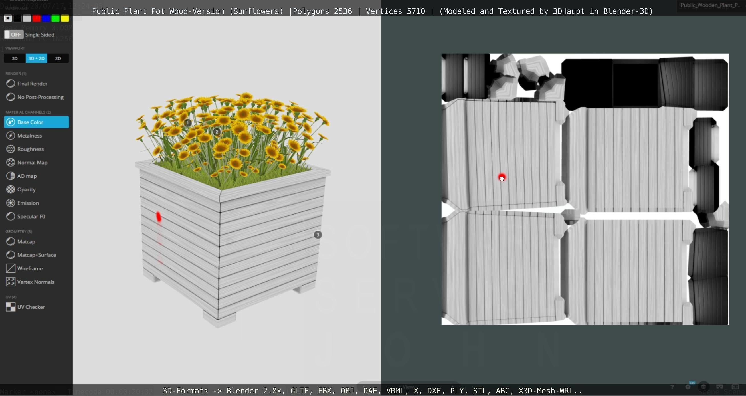 Public Plant Pot Wood-Version with Sunflowers Low-poly 3D model_92