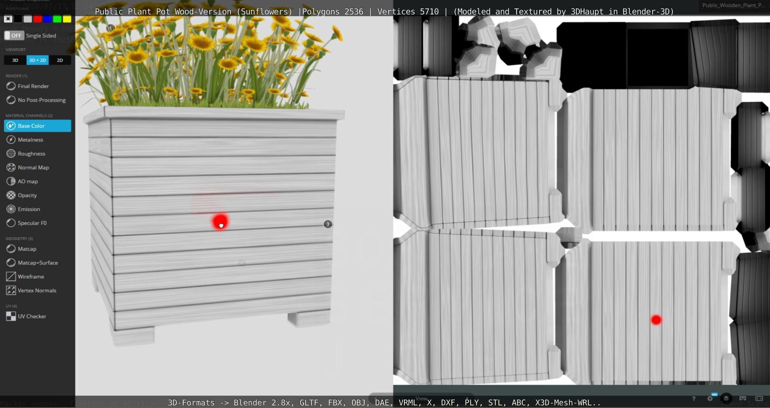 Public Plant Pot Wood-Version with Sunflowers Low-poly 3D model_88