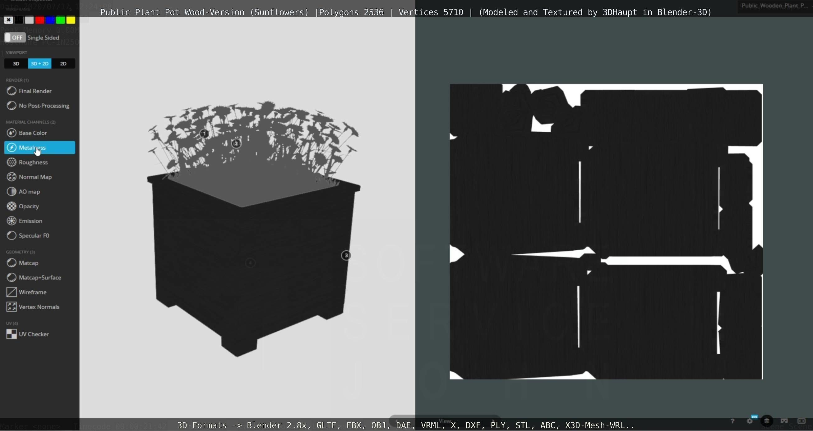 Public Plant Pot Wood-Version with Sunflowers Low-poly 3D model_97