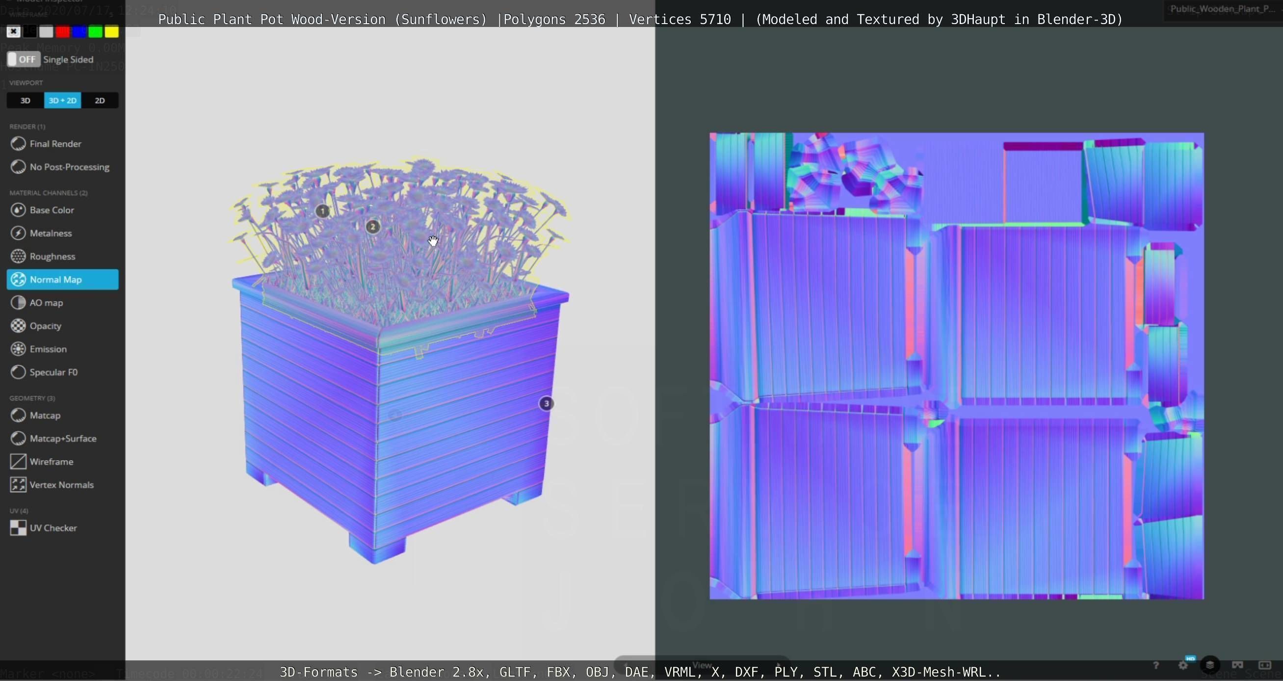 Public Plant Pot Wood-Version with Sunflowers Low-poly 3D model_100