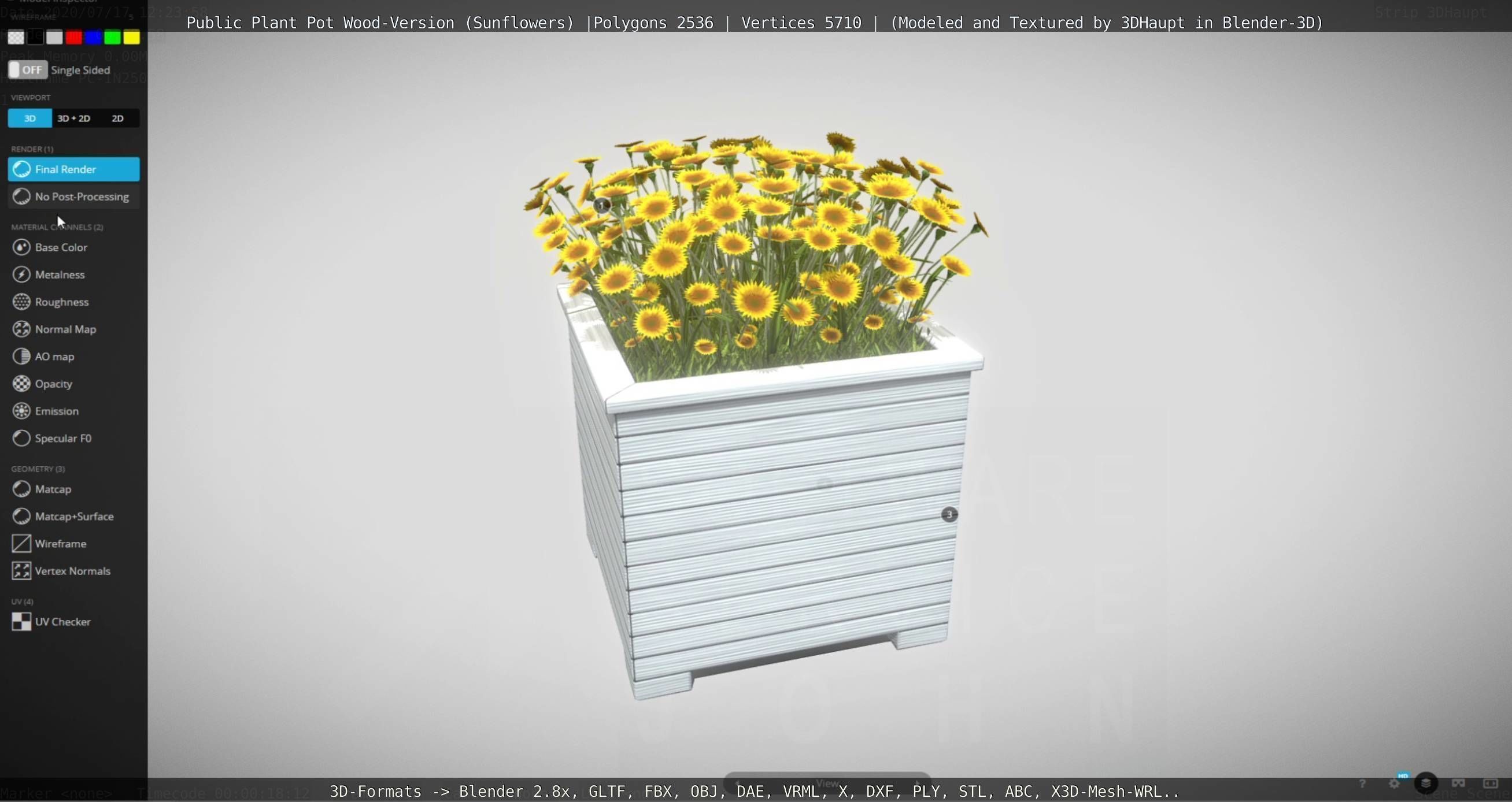 Public Plant Pot Wood-Version with Sunflowers Low-poly 3D model_82