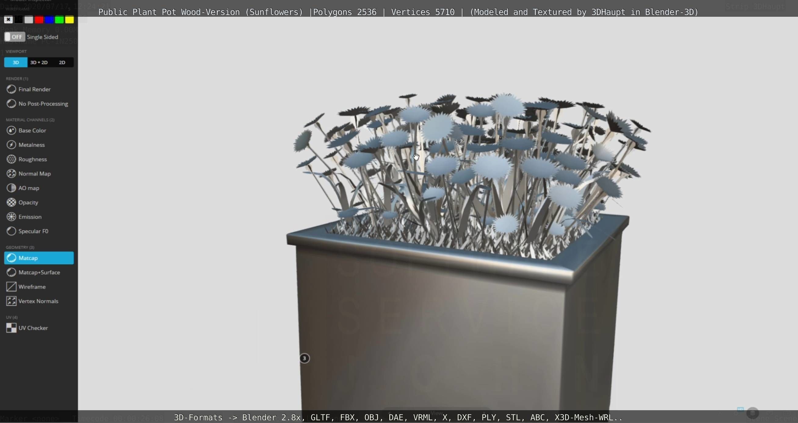 Public Plant Pot Wood-Version with Sunflowers Low-poly 3D model_116