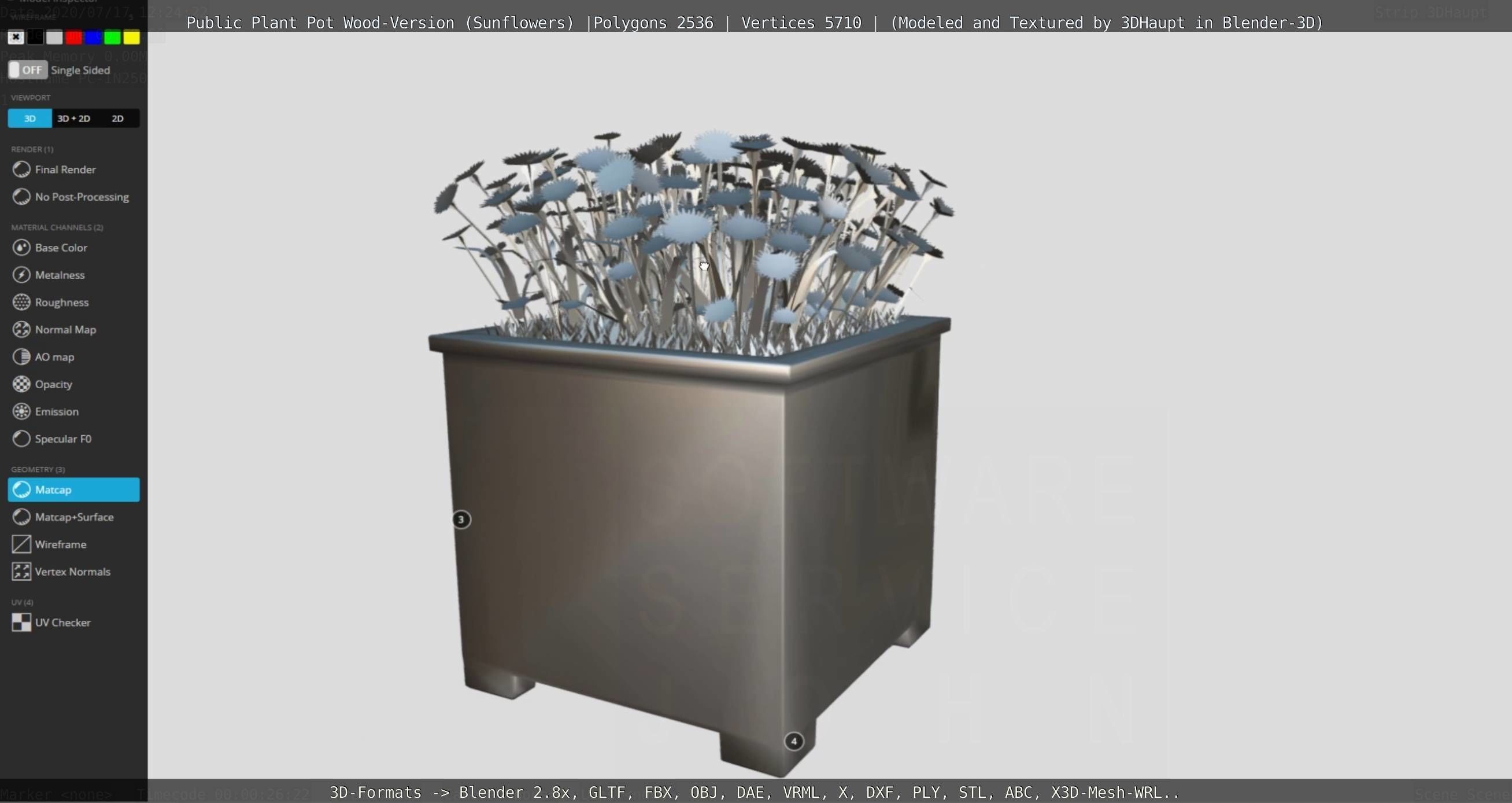 Public Plant Pot Wood-Version with Sunflowers Low-poly 3D model_117