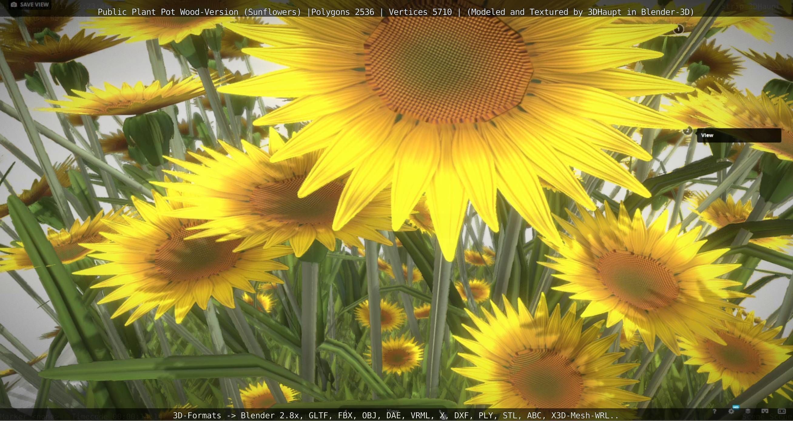 Public Plant Pot Wood-Version with Sunflowers Low-poly 3D model_65