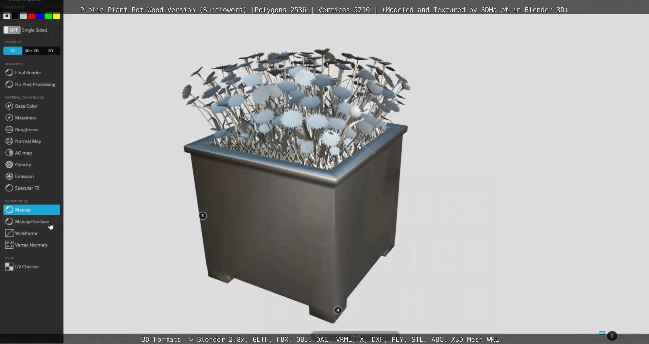 Public Plant Pot Wood-Version with Sunflowers Low-poly 3D model_119