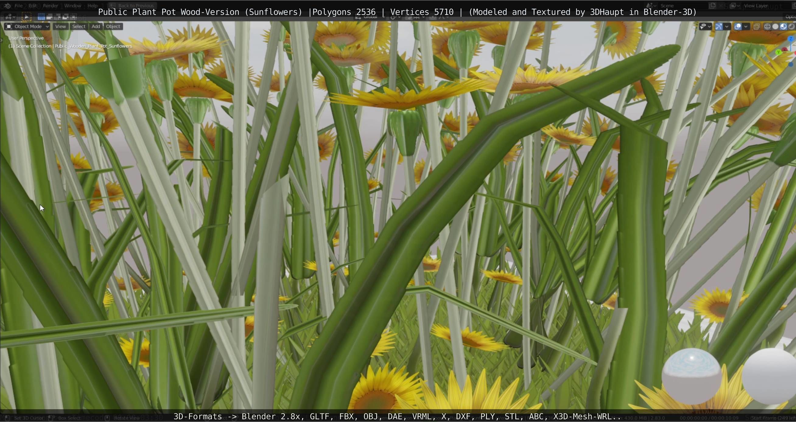 Public Plant Pot Wood-Version with Sunflowers Low-poly 3D model_21