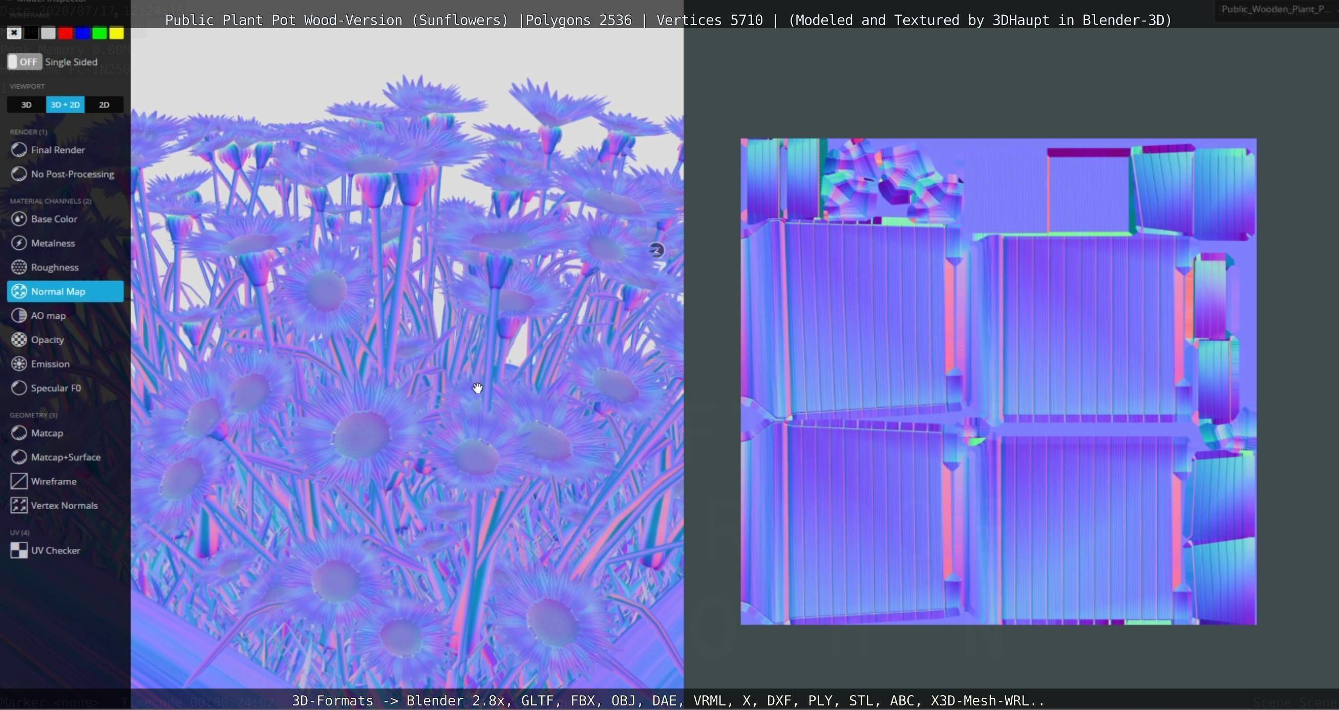 Public Plant Pot Wood-Version with Sunflowers Low-poly 3D model_107