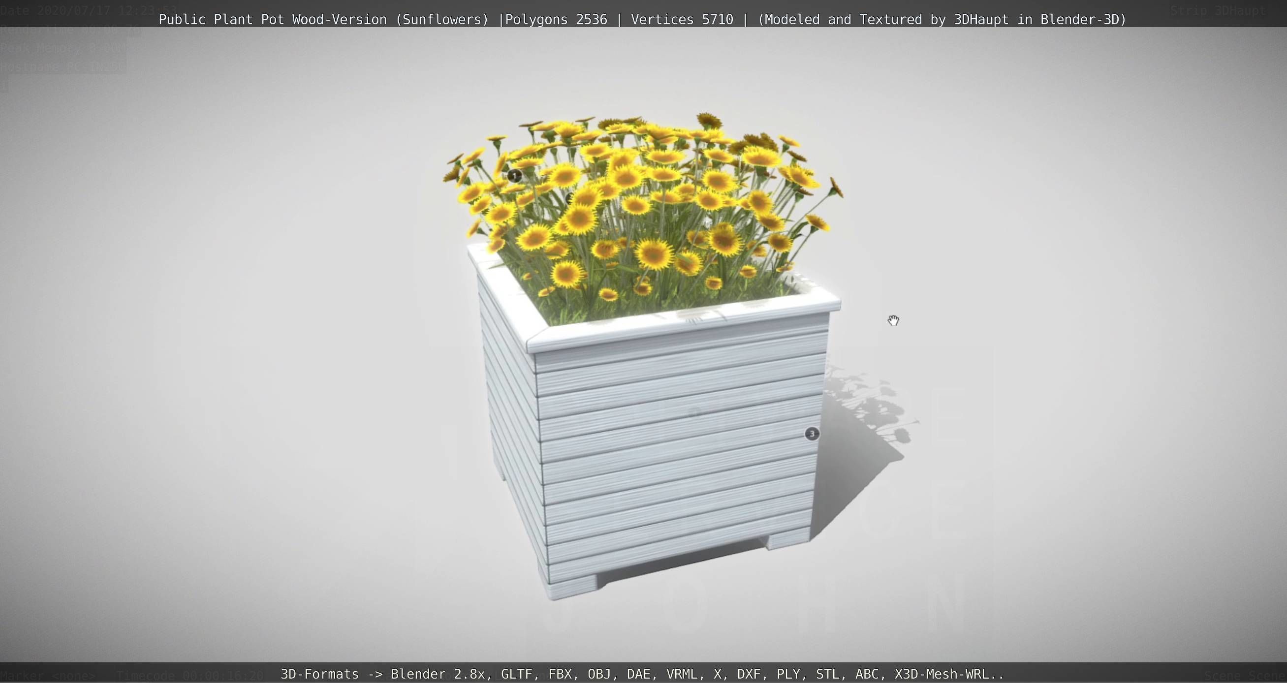 Public Plant Pot Wood-Version with Sunflowers Low-poly 3D model_74