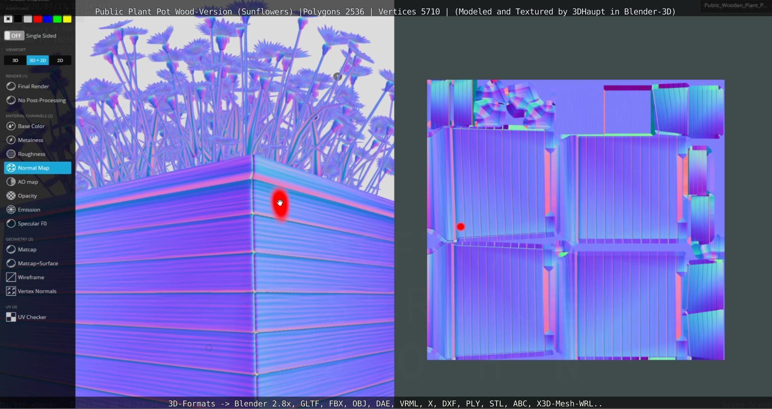 Public Plant Pot Wood-Version with Sunflowers Low-poly 3D model_105