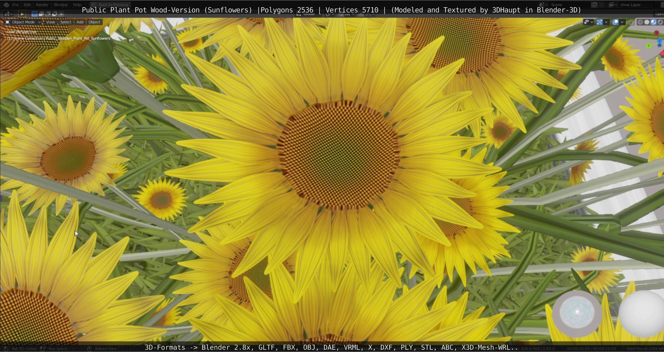 Public Plant Pot Wood-Version with Sunflowers Low-poly 3D model_28