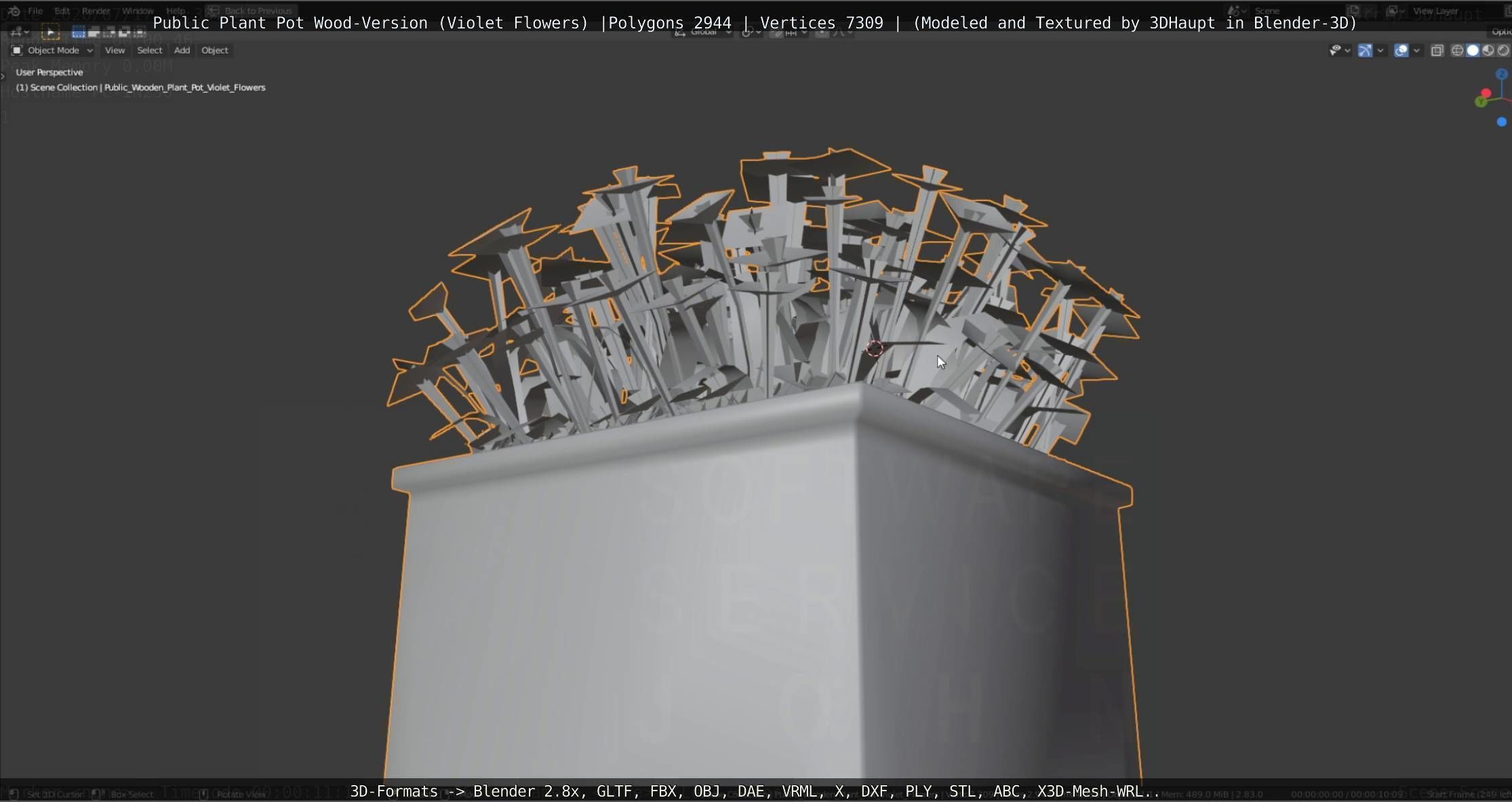 Public Plant Pot Wood-Version with Violet Flowers Low-poly 3D model_89