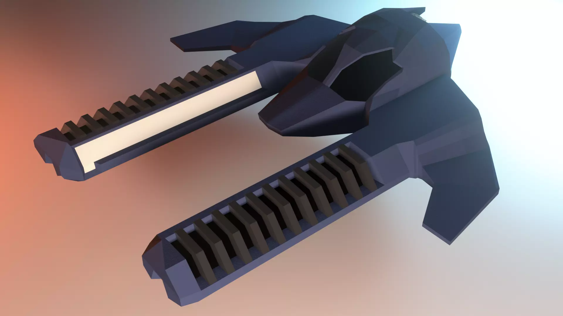 Low-poly spaceship with two blades Low-poly 3D model