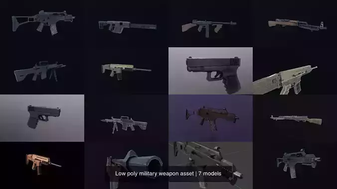 Low poly military weapon asset 3D Model Collection