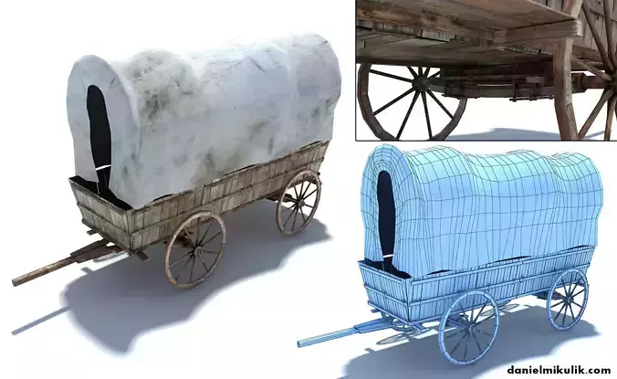 Low Poly Wild West Vagon Low-poly 3D model