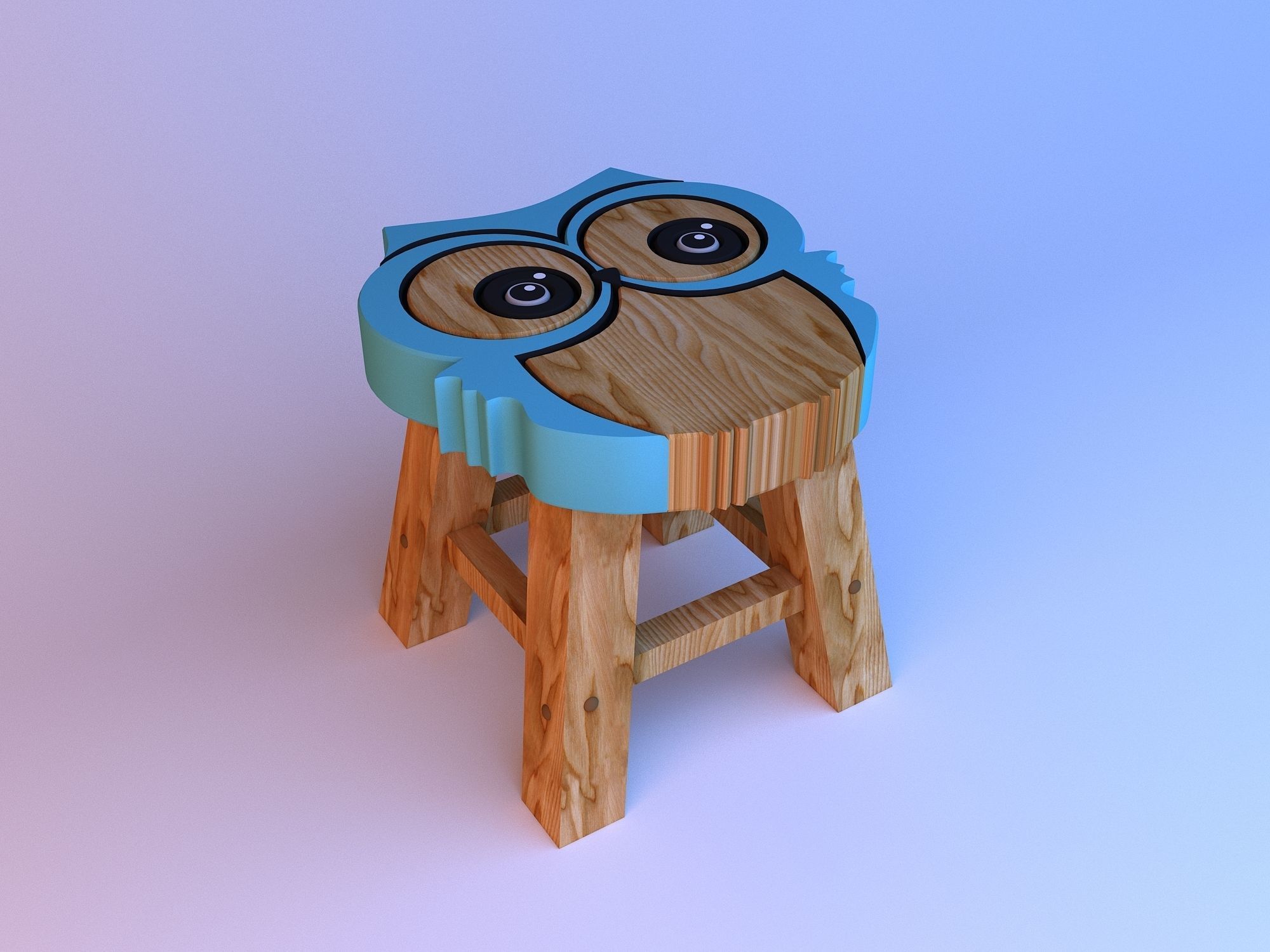 Kid baby owl wood chair 3D model