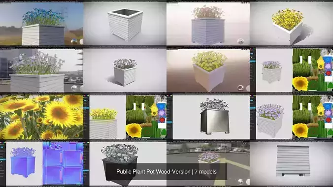 Public Plant Pot Wood-Version 3D Model Collection