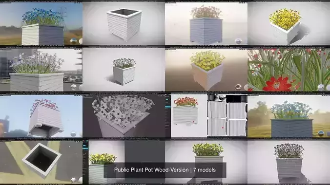 Public Plant Pot Wood-Version 3D Model Collection