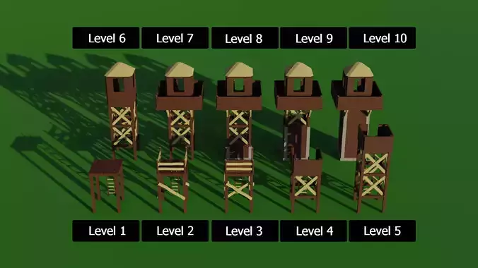 Low Poly RTS watchtower - Upgradable Low-poly 3D model