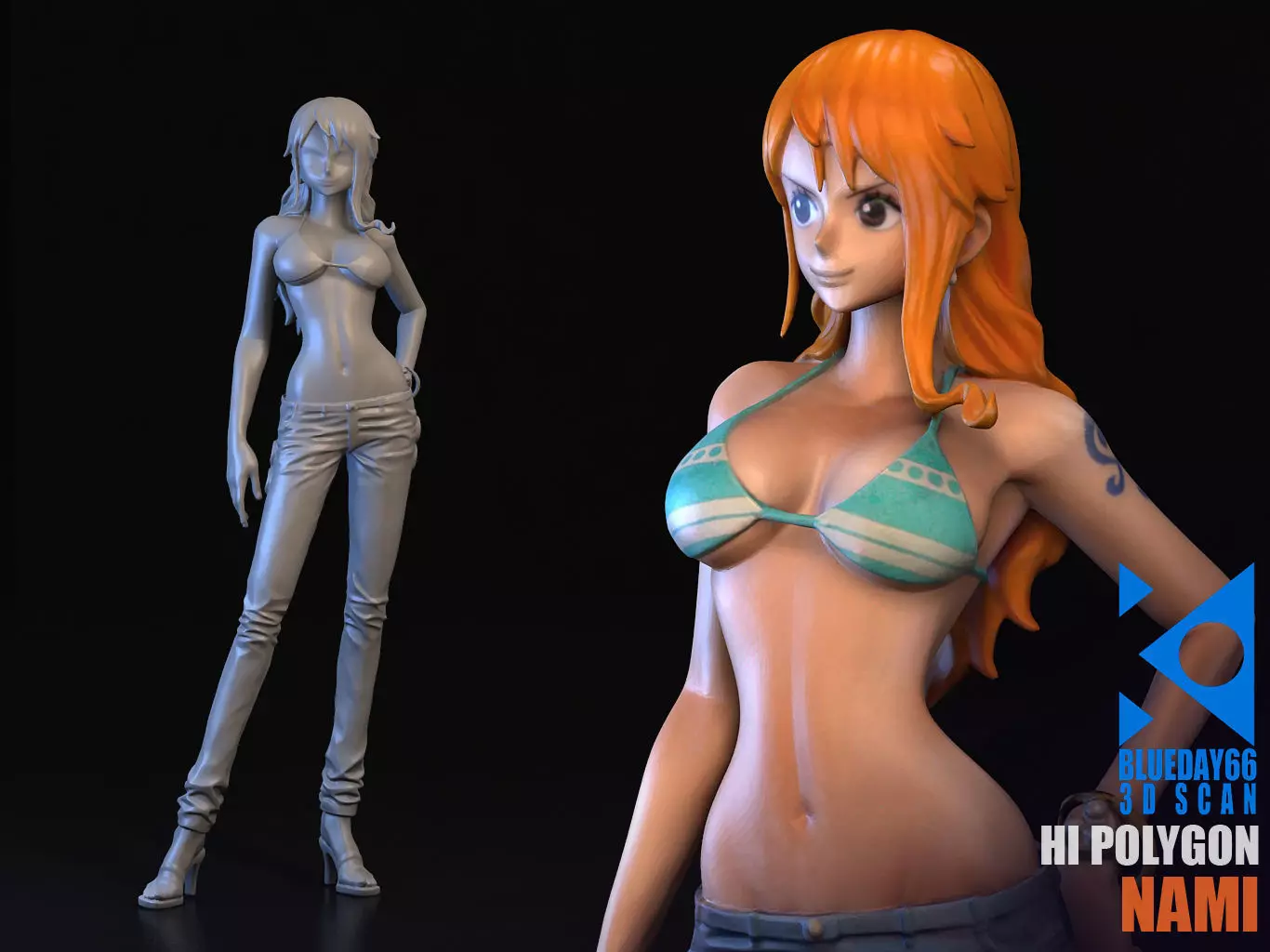 -NAMI- orange haired woman in jeans and background 3D model_0