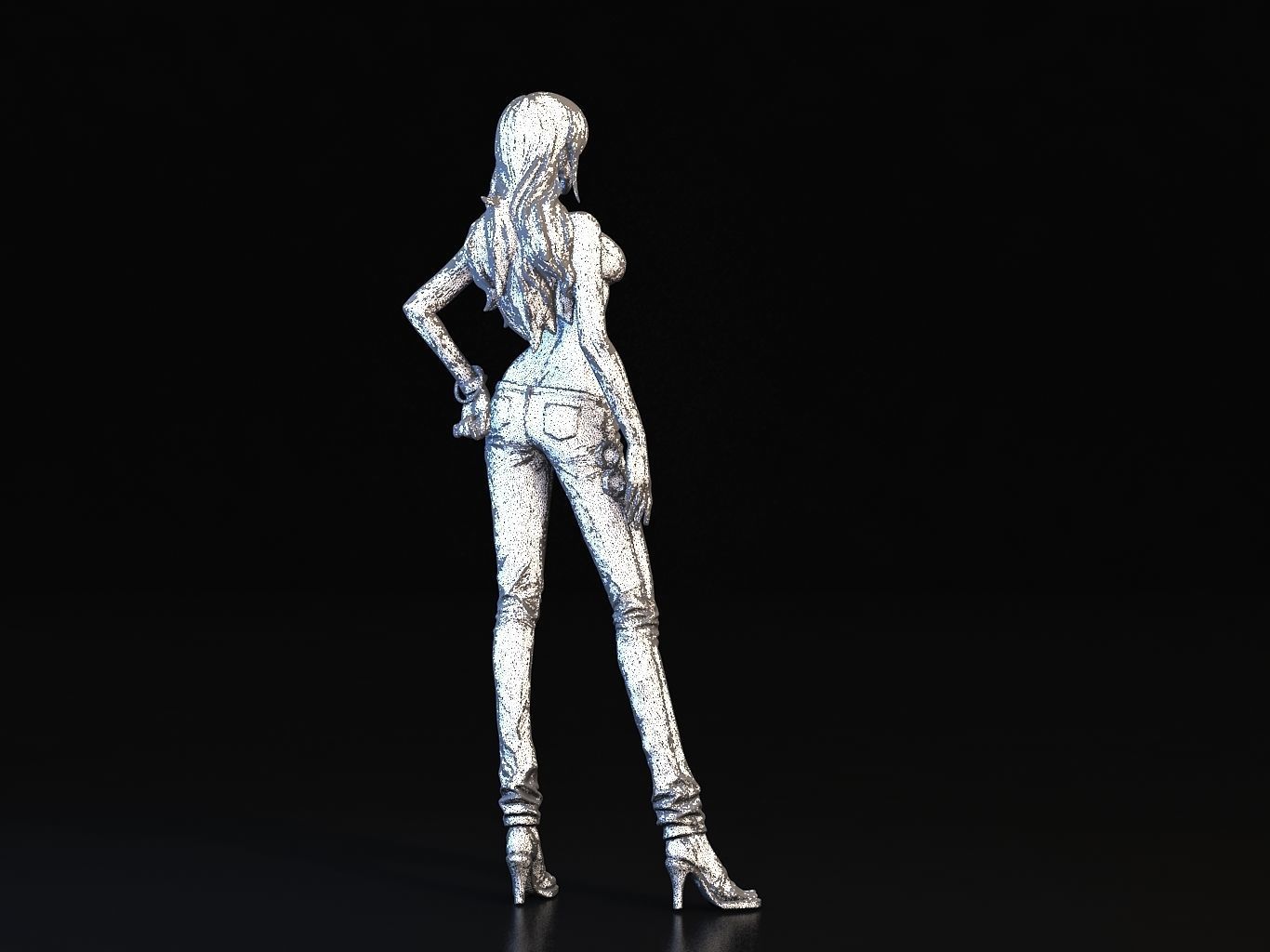 -NAMI- orange haired woman in jeans and background 3D model_23