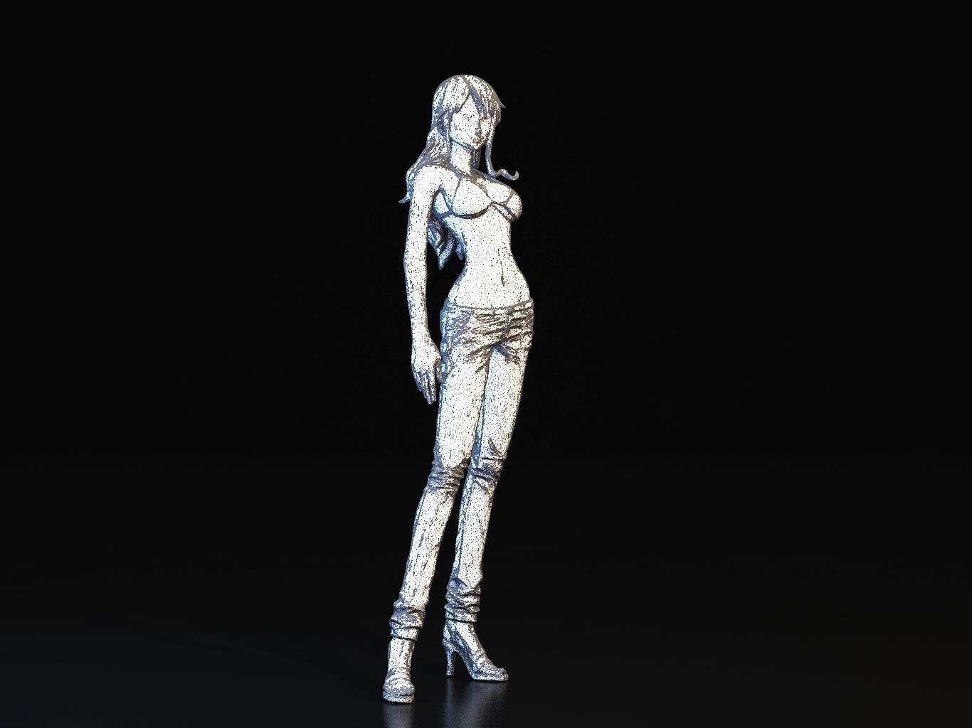 -NAMI- orange haired woman in jeans and background 3D model_21