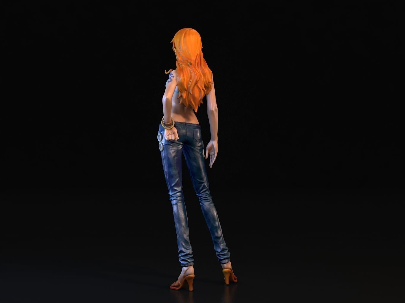 -NAMI- orange haired woman in jeans and background 3D model_6