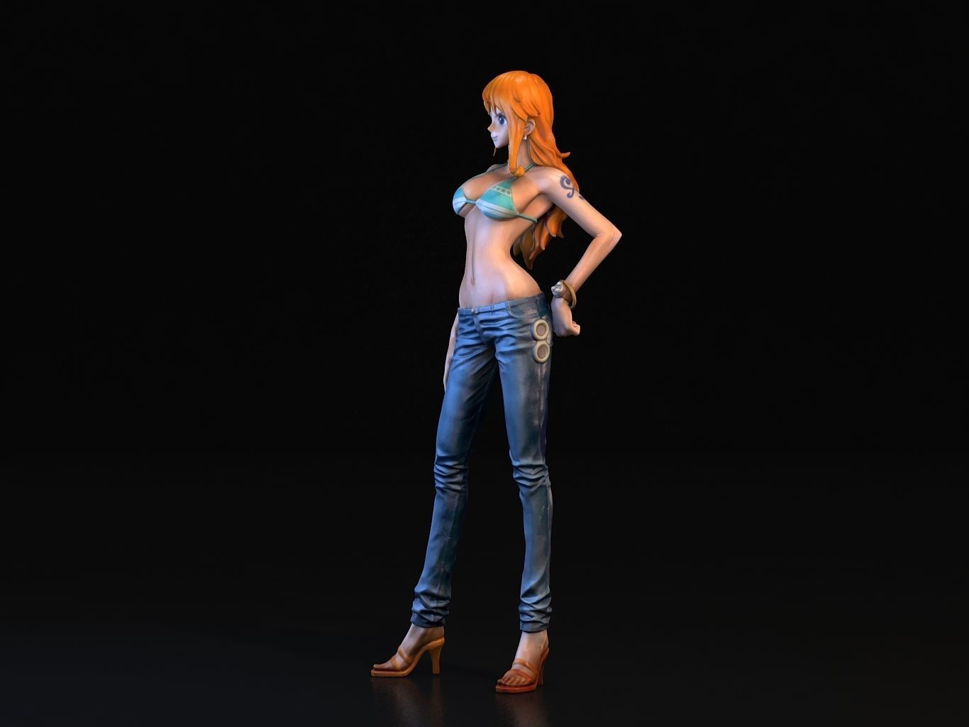 -NAMI- orange haired woman in jeans and background 3D model_9