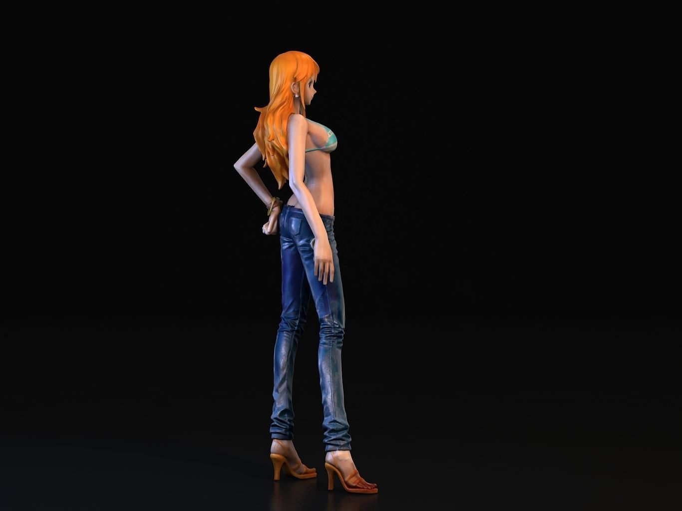 -NAMI- orange haired woman in jeans and background 3D model_4