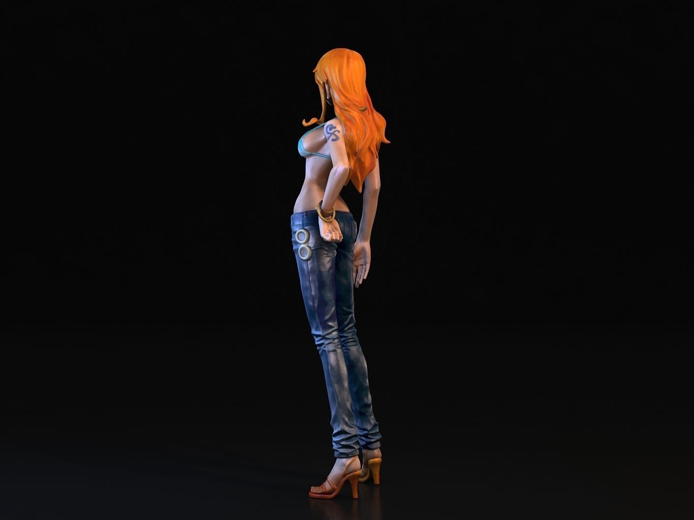 -NAMI- orange haired woman in jeans and background 3D model_7