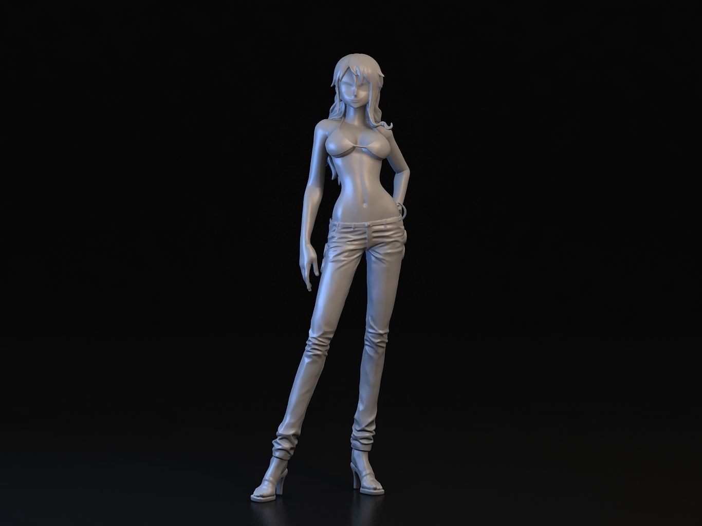 -NAMI- orange haired woman in jeans and background 3D model_11