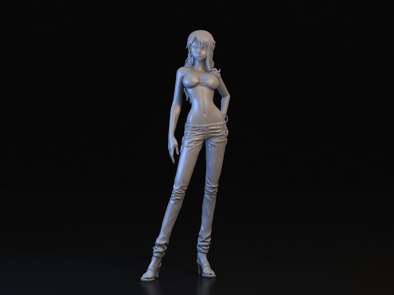 -NAMI- orange haired woman in jeans and background 3D model_19