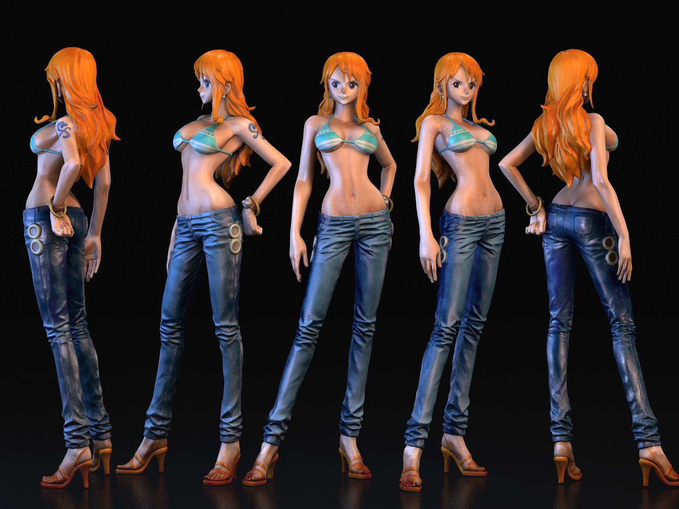 -NAMI- orange haired woman in jeans and background 3D model_1