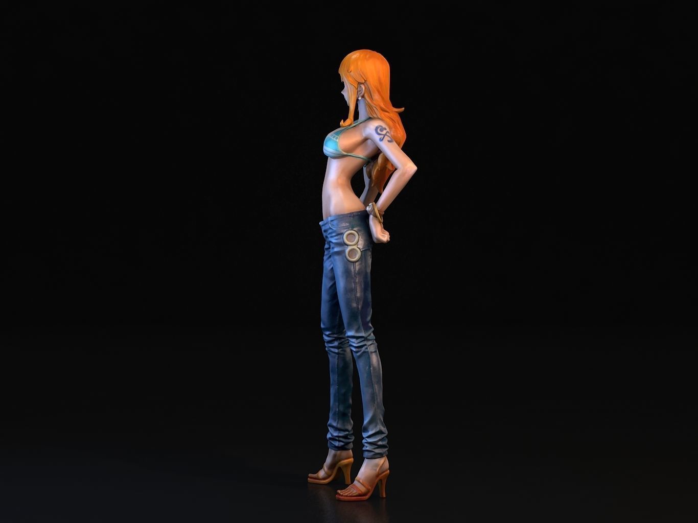 -NAMI- orange haired woman in jeans and background 3D model_8