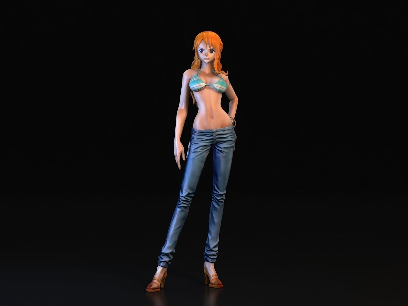 -NAMI- orange haired woman in jeans and background 3D model_10
