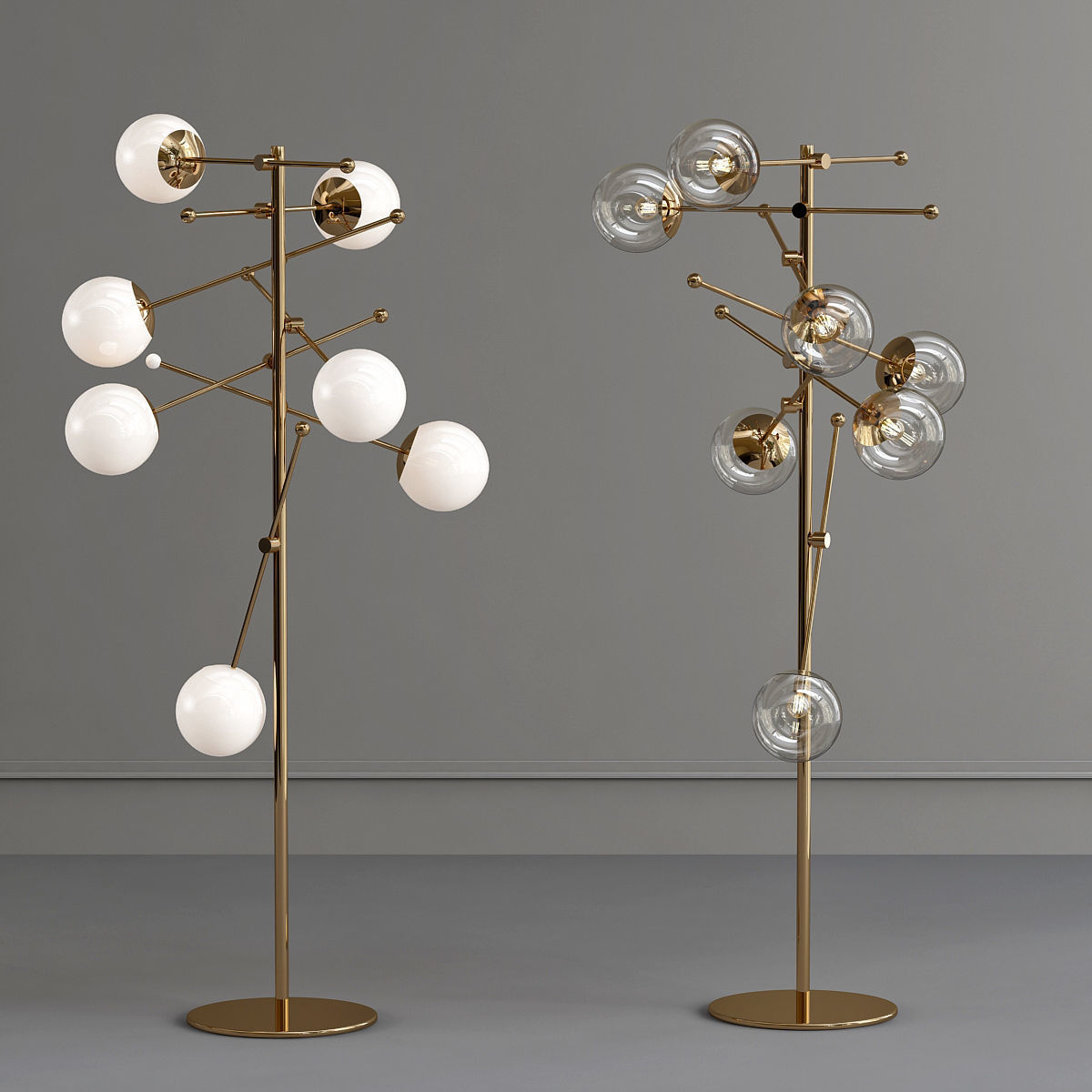 PLANETARIUM two brass floor lamps with glass balls 3D model_1