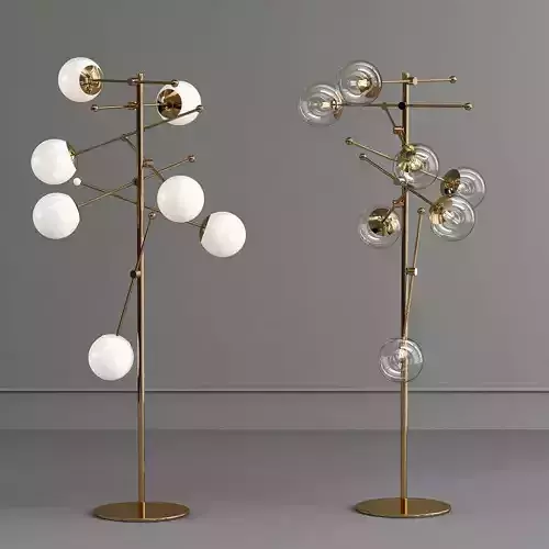 PLANETARIUM two brass floor lamps with glass balls