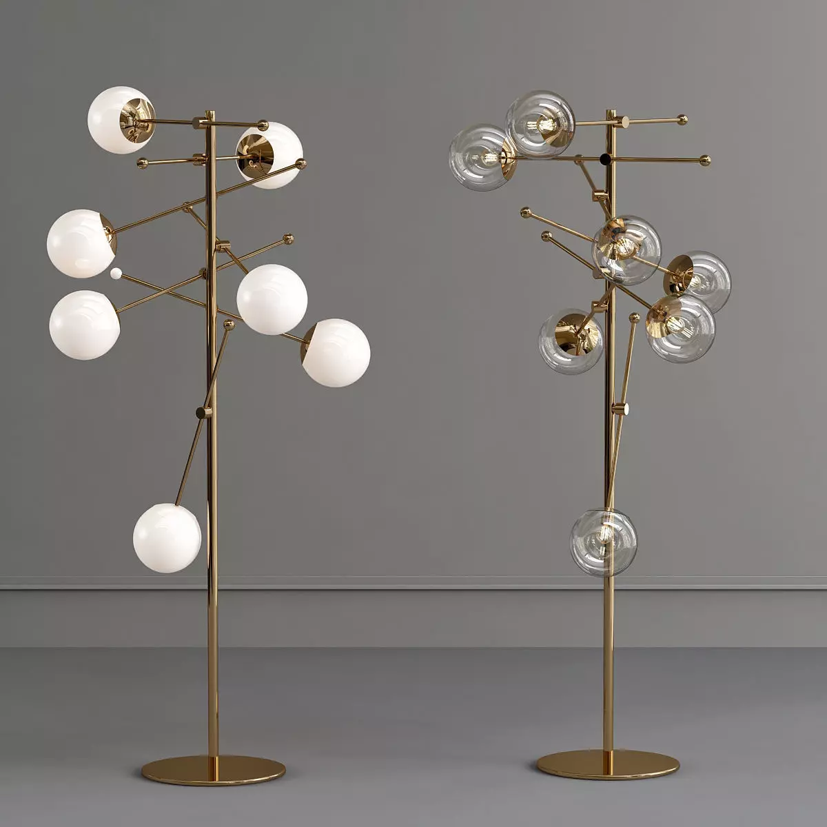 PLANETARIUM two brass floor lamps with glass balls 3D model_0