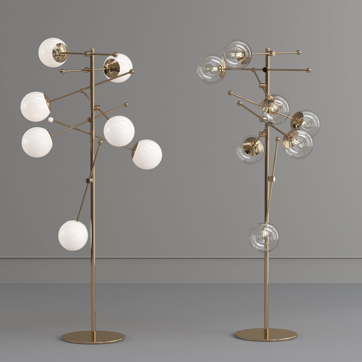 PLANETARIUM two brass floor lamps with glass balls 3D model_4