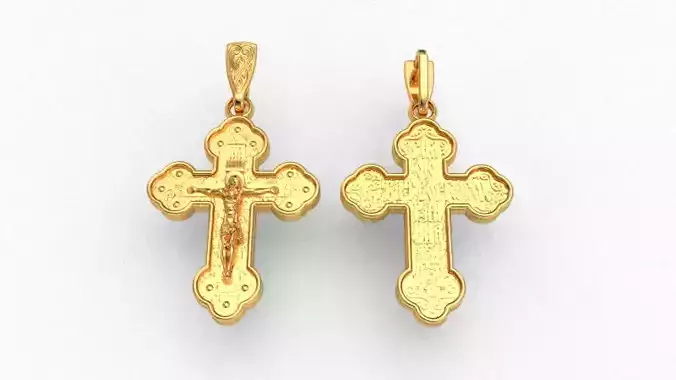 Krest-cross 3D print model christian cross pendant in gold