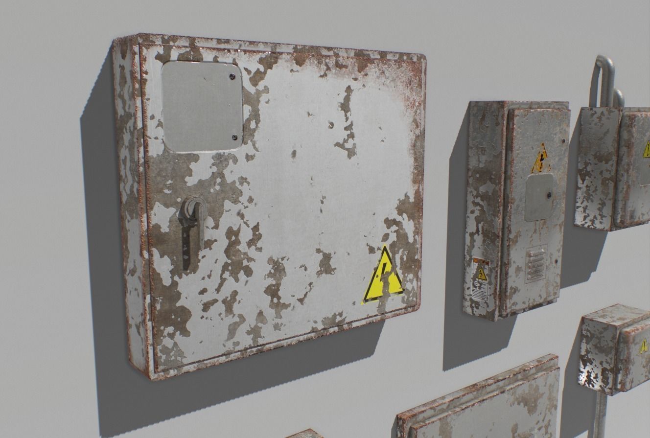 Old and Rusty Electrical Box Pack 2 Low-poly 3D model_7