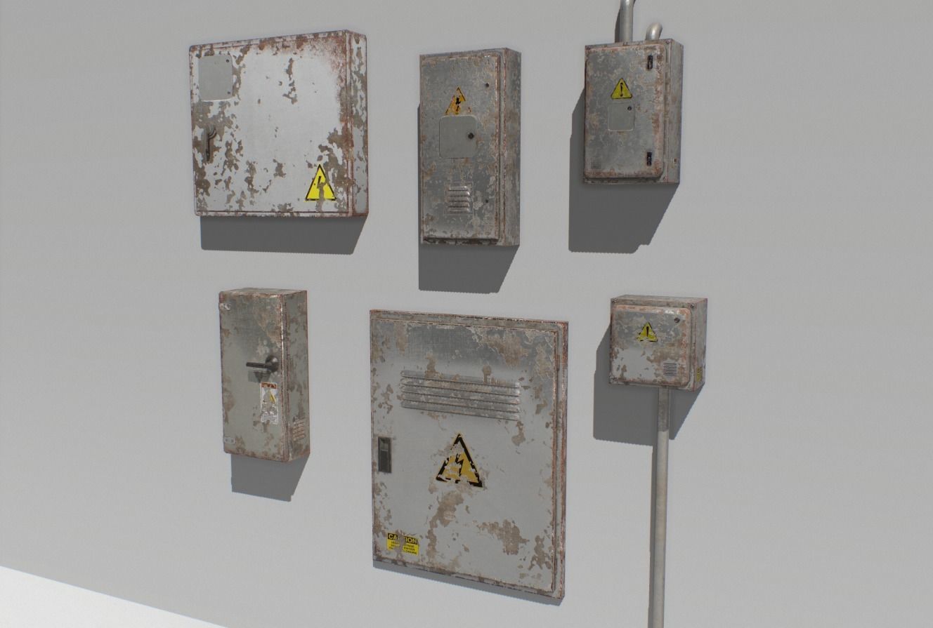 Old and Rusty Electrical Box Pack 2 Low-poly 3D model_2