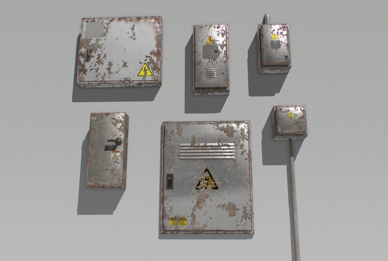 Old and Rusty Electrical Box Pack 2 Low-poly 3D model_9