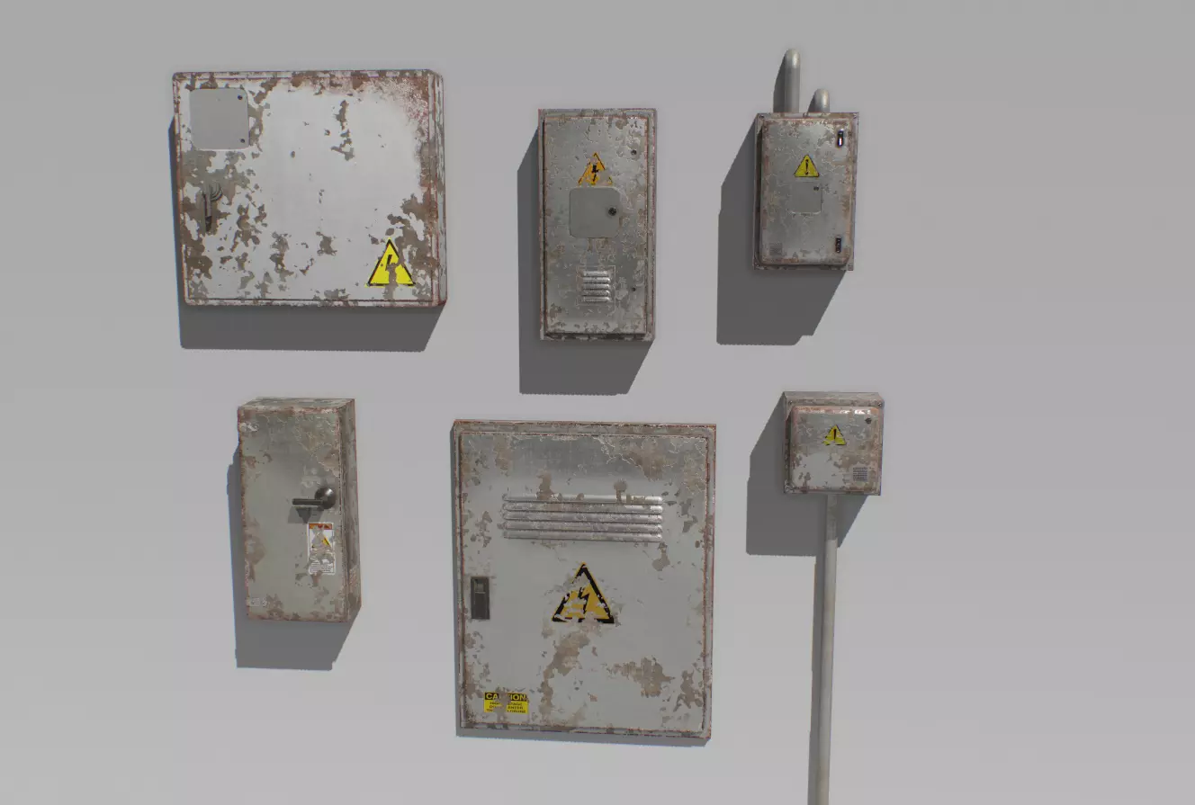 Old and Rusty Electrical Box Pack 2 Low-poly 3D model_0