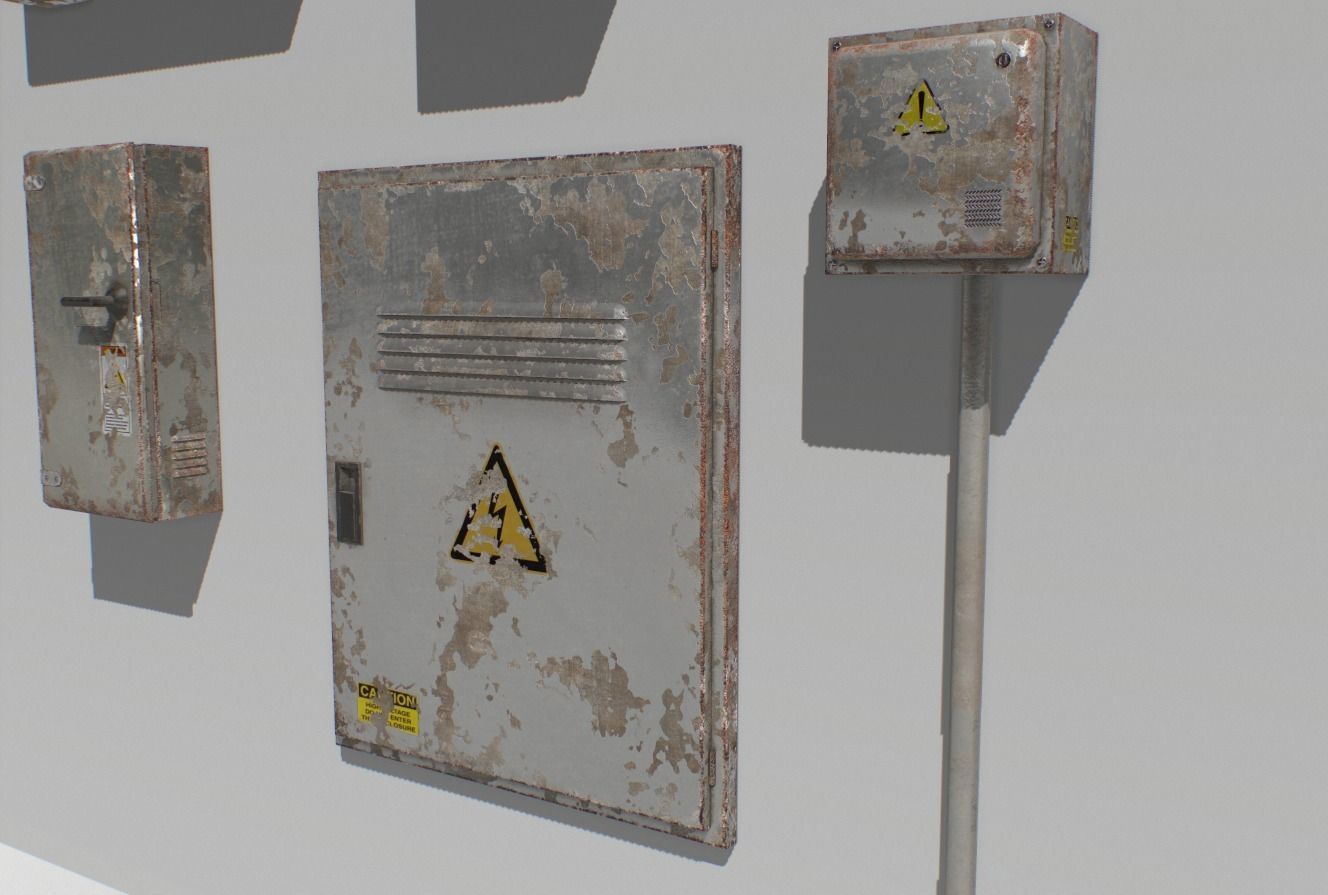 Old and Rusty Electrical Box Pack 2 Low-poly 3D model_5