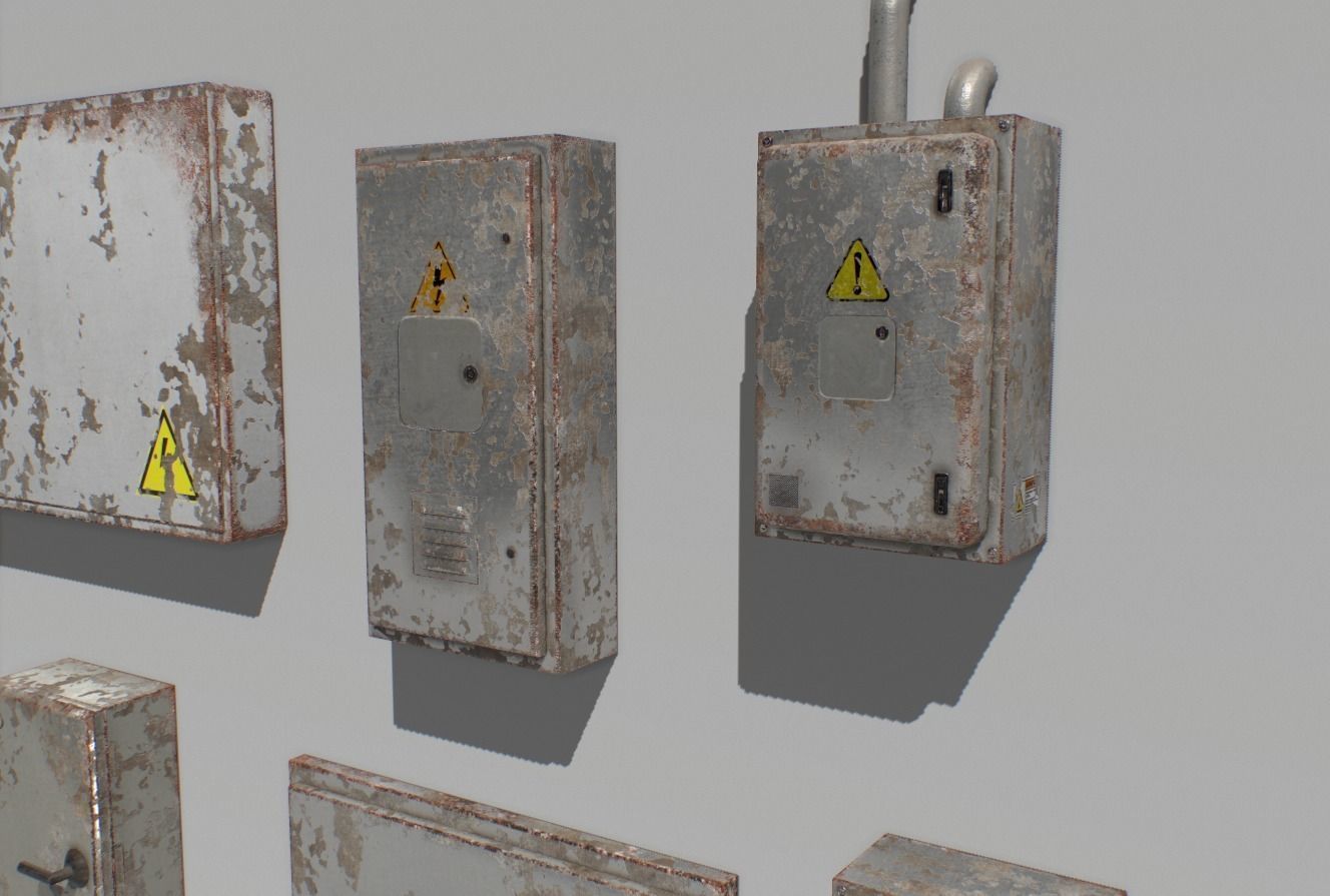 Old and Rusty Electrical Box Pack 2 Low-poly 3D model_6
