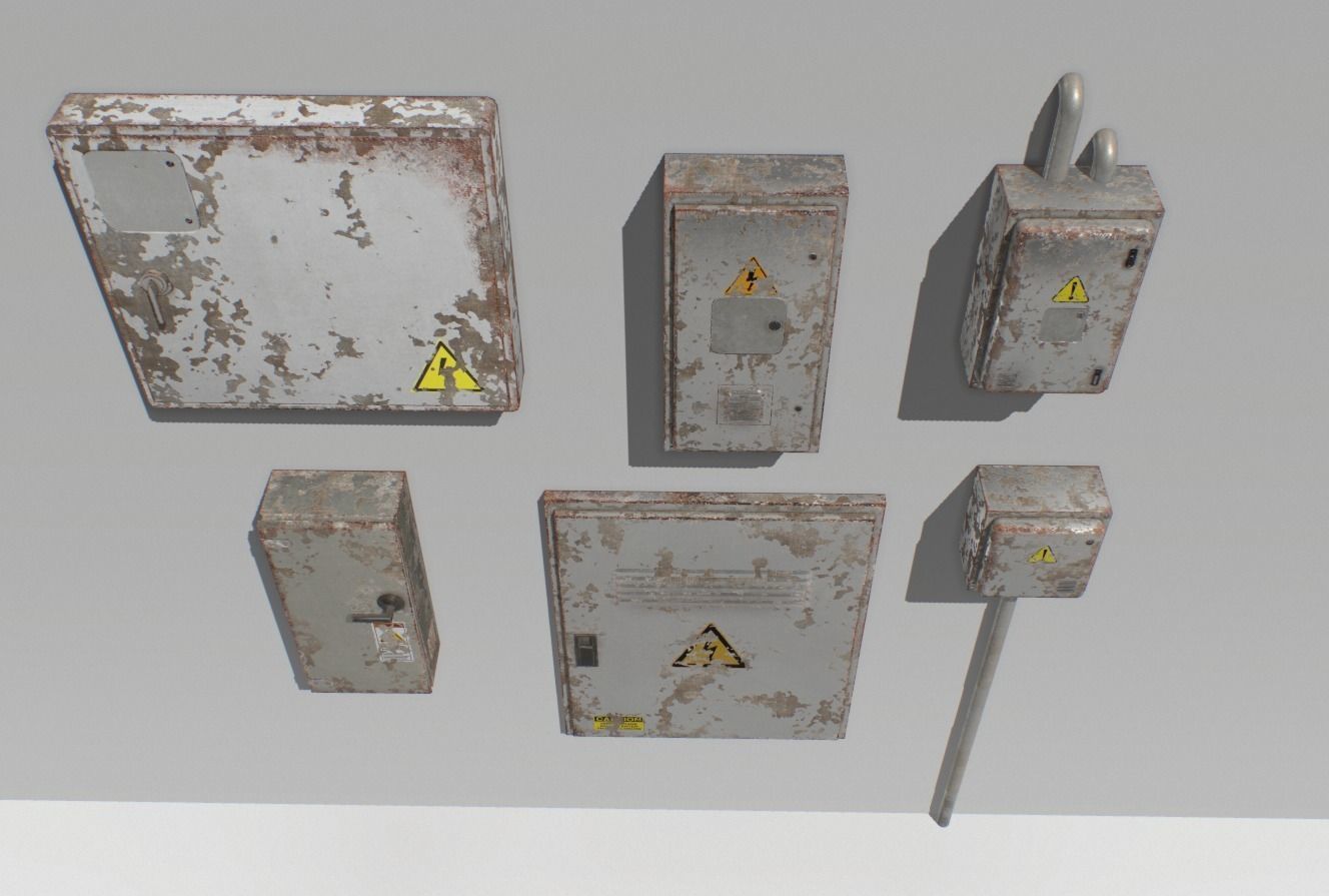 Old and Rusty Electrical Box Pack 2 Low-poly 3D model_8