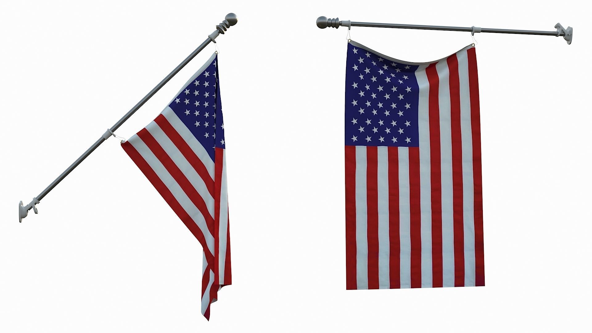 USA Flag and flagpole 3D model_1