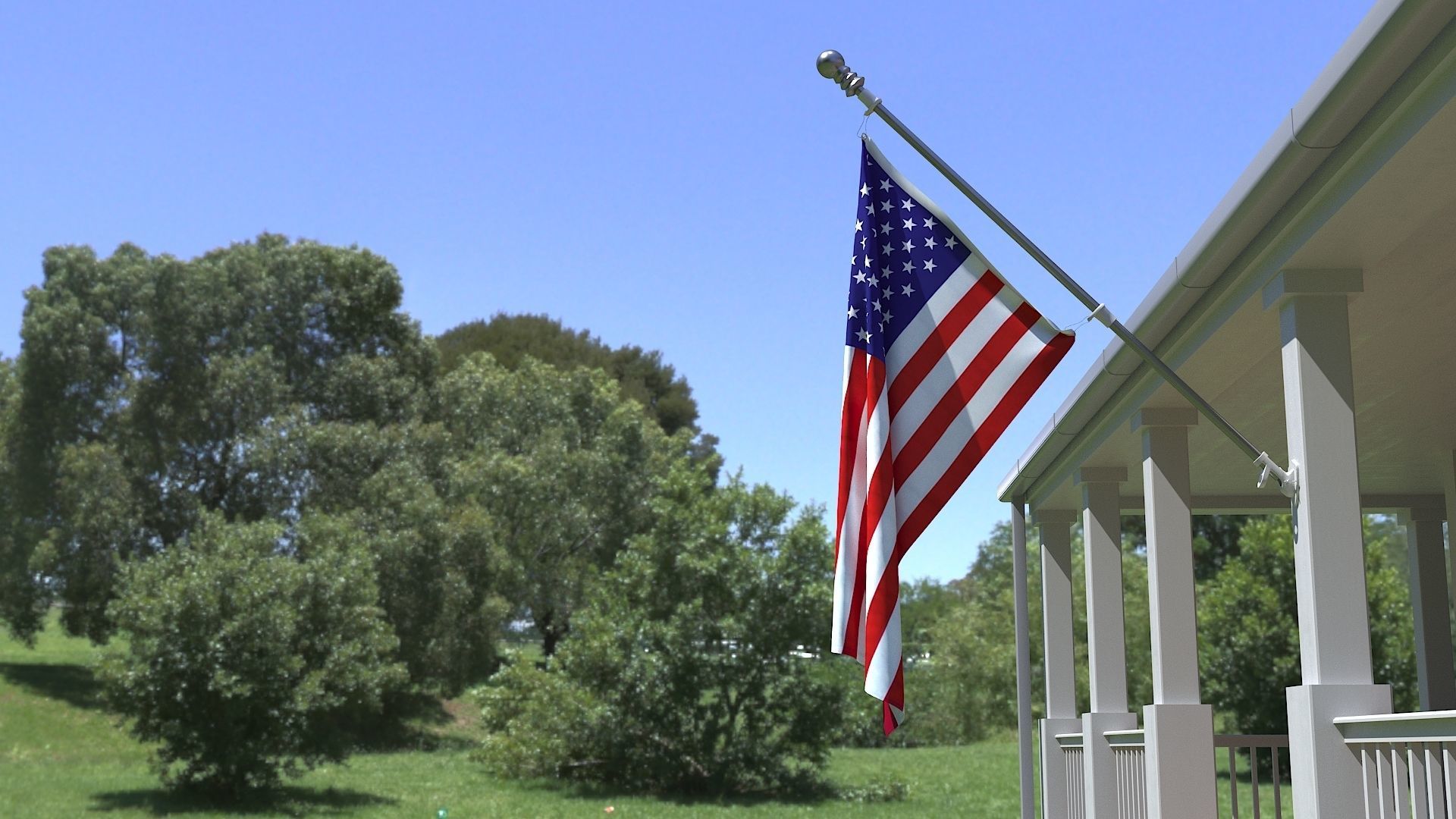 USA Flag and flagpole 3D model_7
