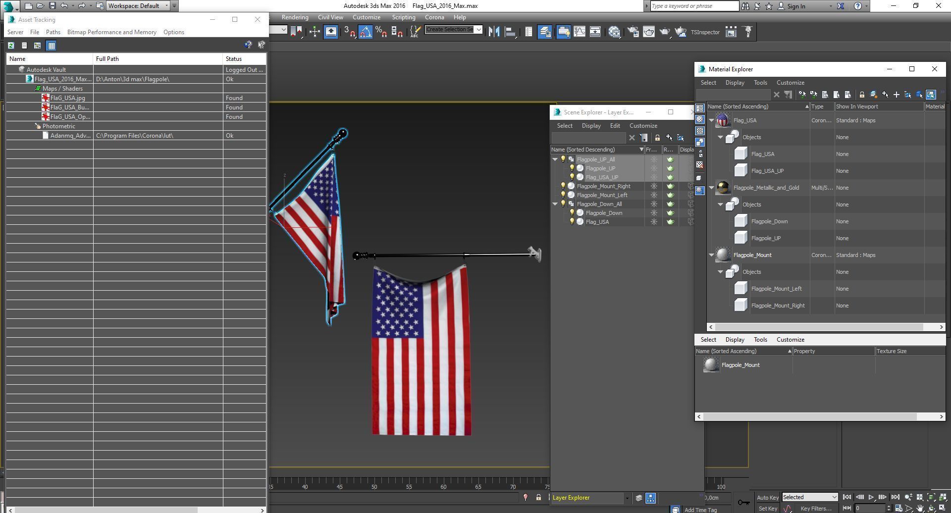 USA Flag and flagpole 3D model_14