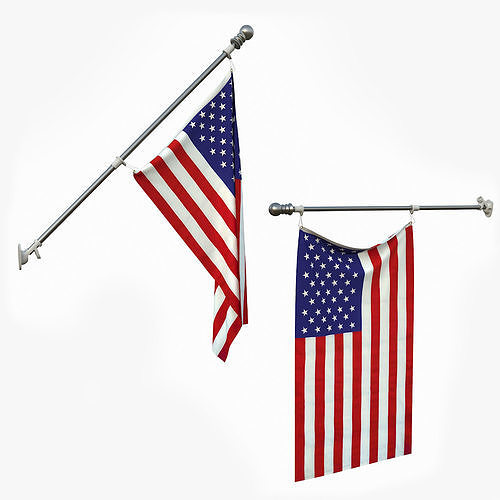 USA Flag and flagpole 3D model